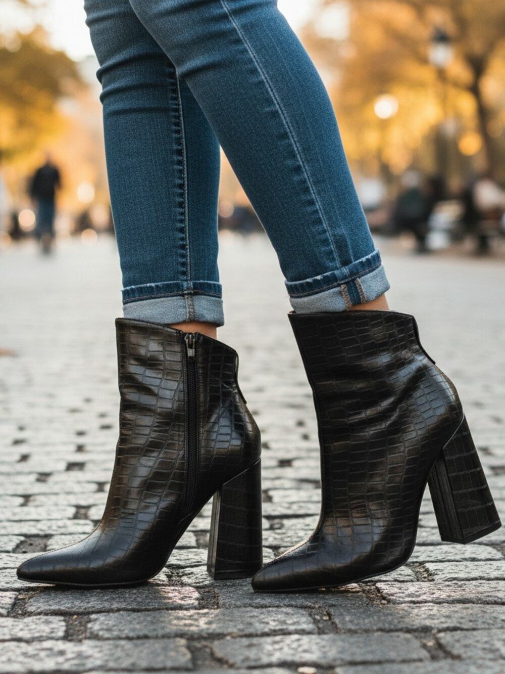 Nasty Gal Faux Black Patent Leather Croc  Ankle Boots